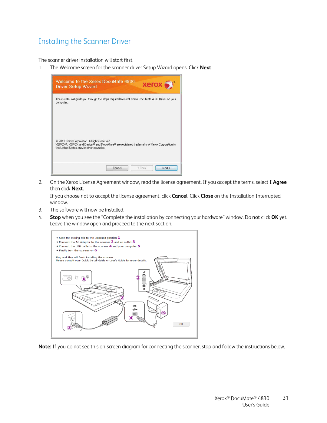 Xerox 4830 manual Installing the Scanner Driver 