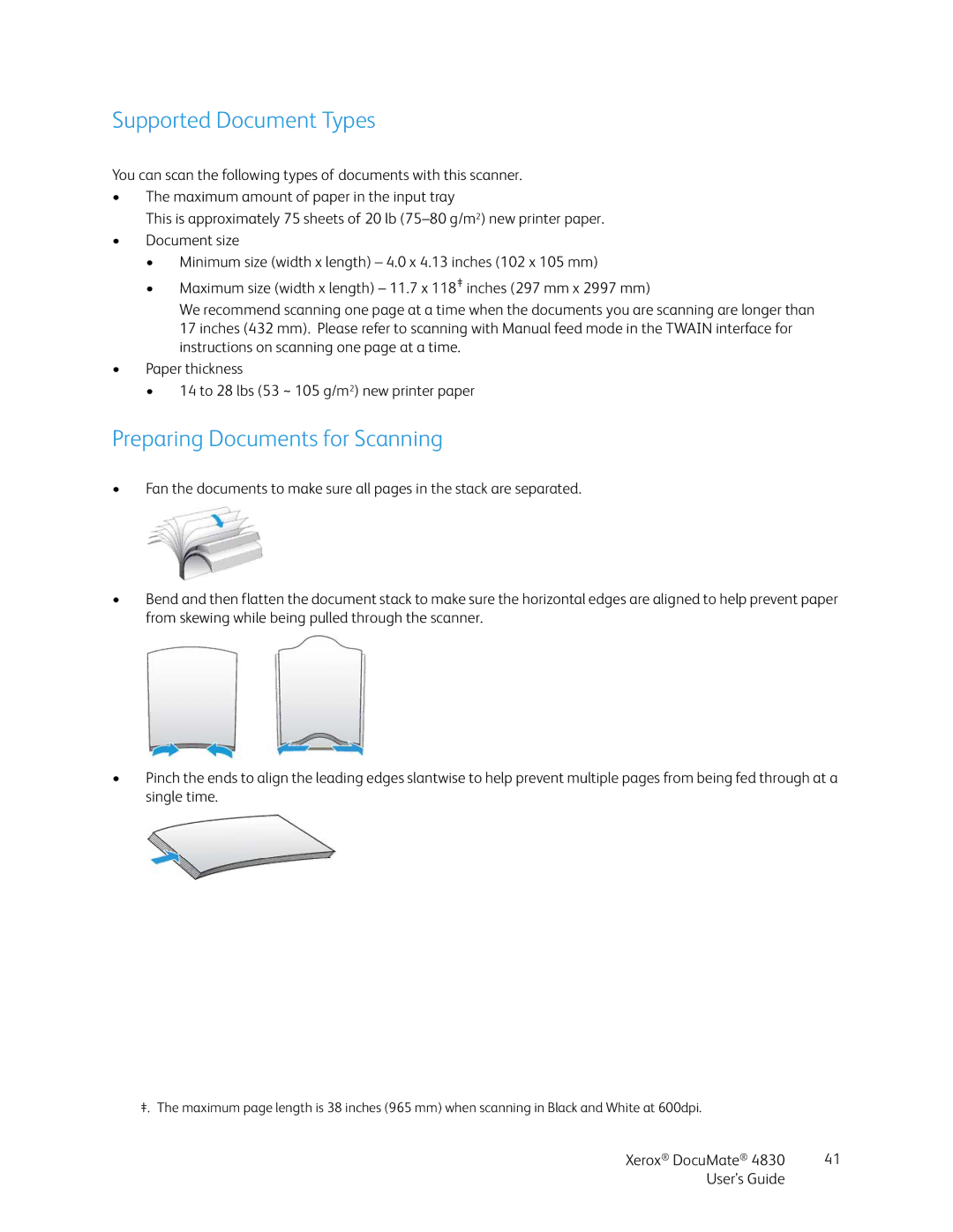 Xerox 4830 manual Supported Document Types, Preparing Documents for Scanning 