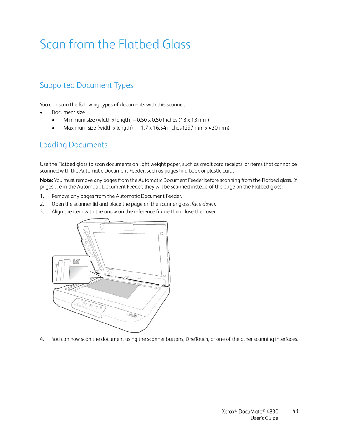 Xerox 4830 manual Scan from the Flatbed Glass 