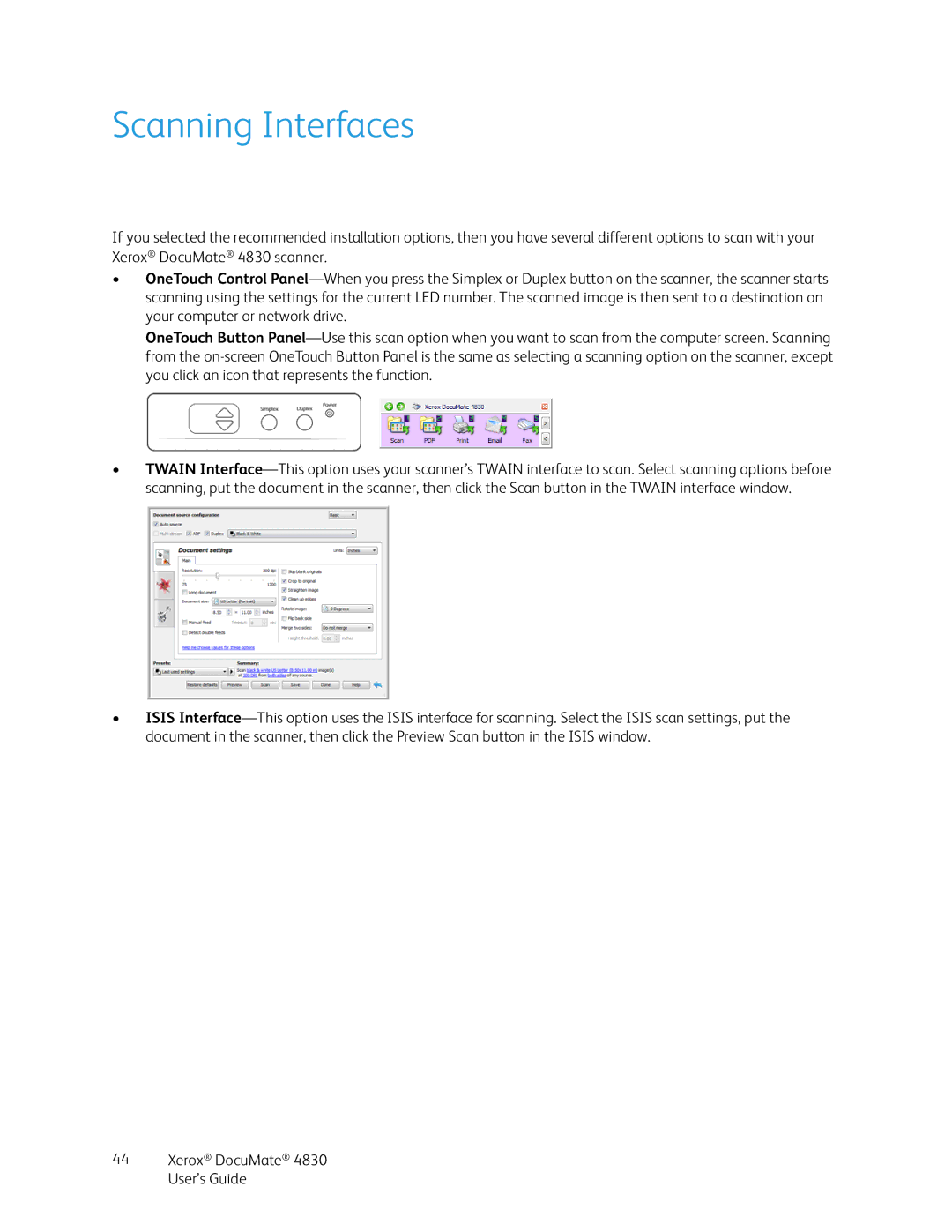 Xerox 4830 manual Scanning Interfaces 