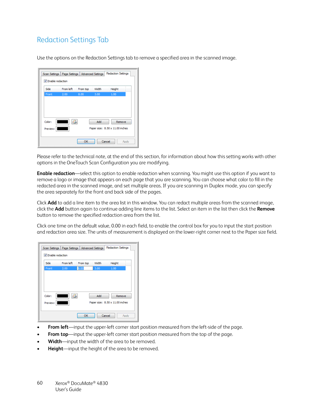 Xerox 4830 manual Redaction Settings Tab 