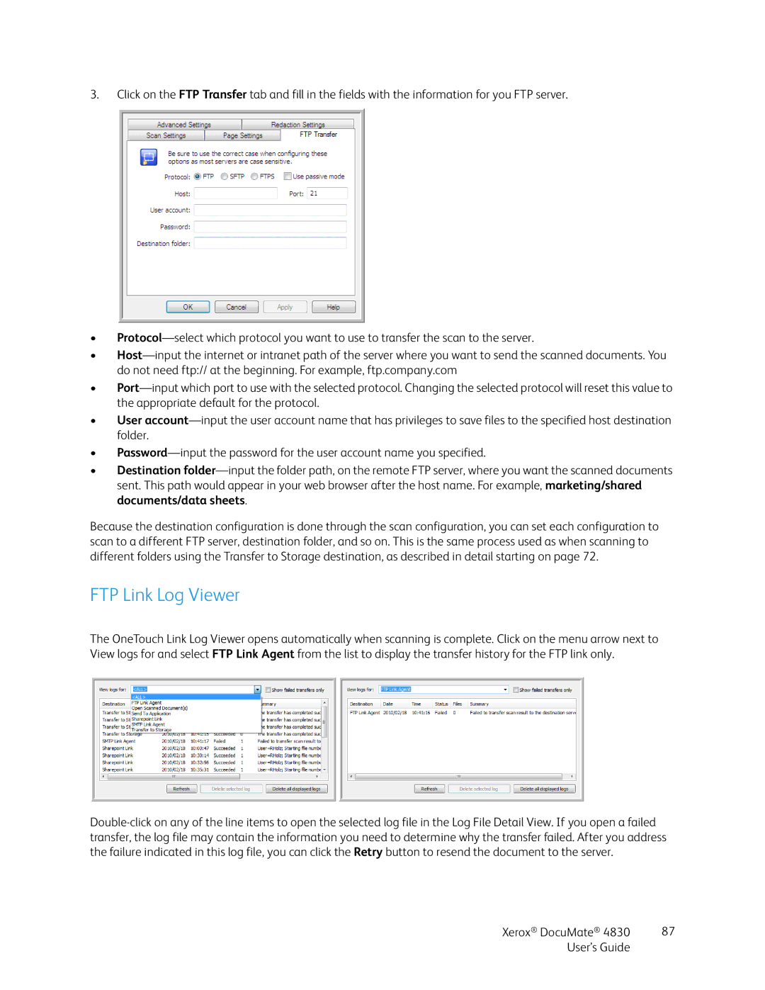 Xerox 4830 manual FTP Link Log Viewer 