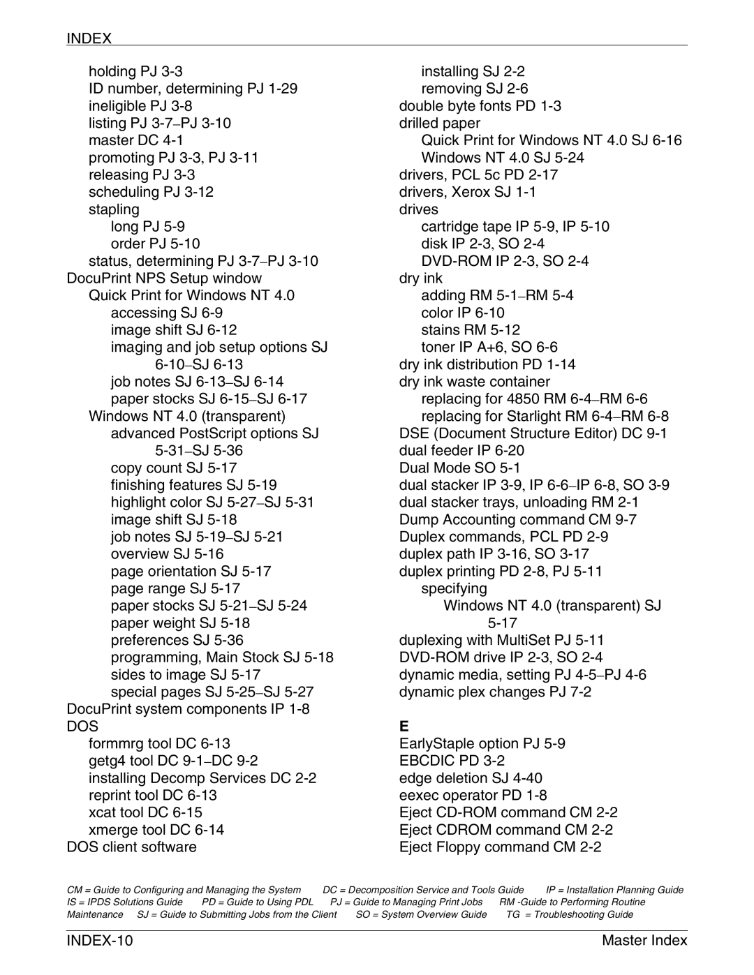 Xerox 4850 NPS/IPS, 4890NPS/IPS, 92CNPS/IPS manual Dos, INDEX-10 