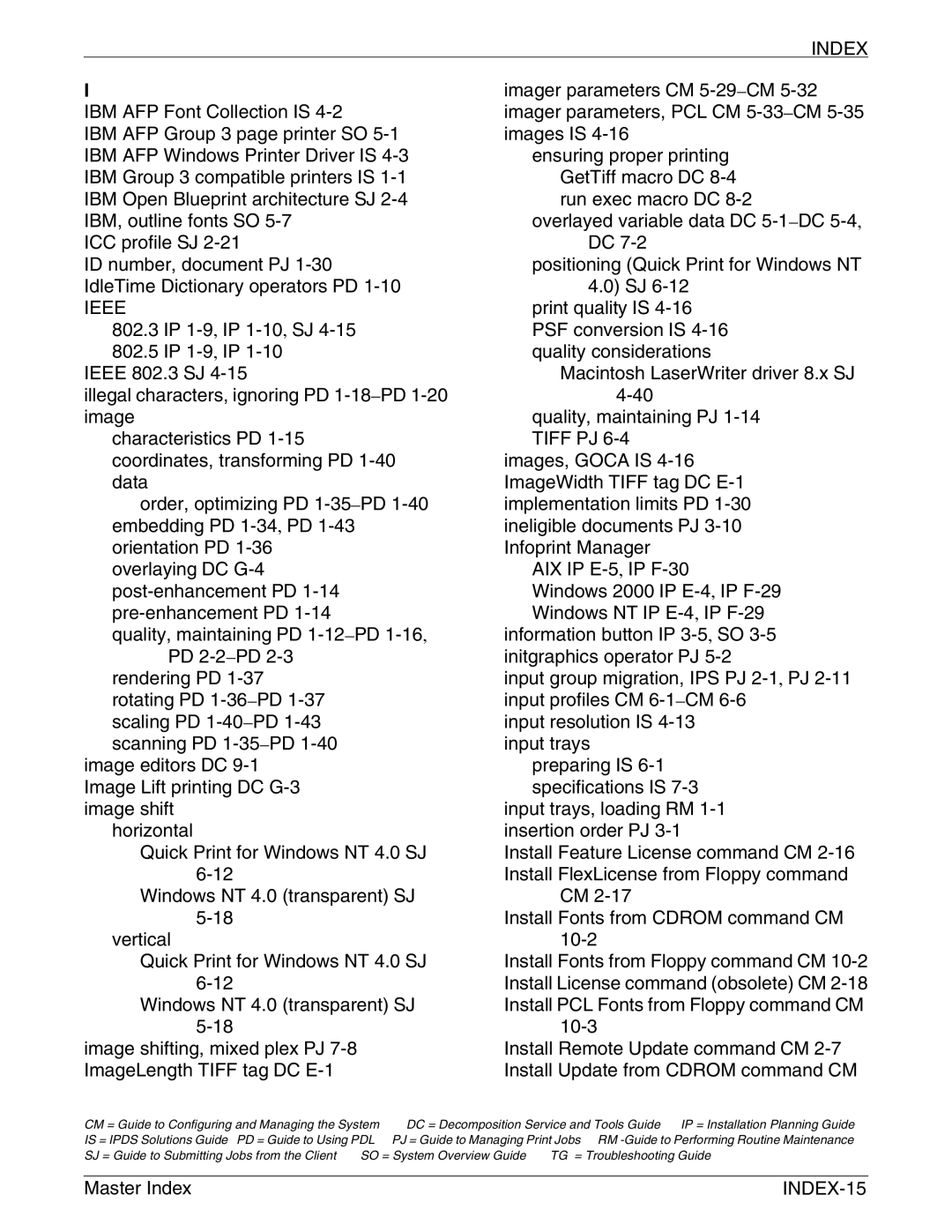 Xerox 92CNPS/IPS, 4850 NPS/IPS, 4890NPS/IPS manual Ieee, INDEX-15 