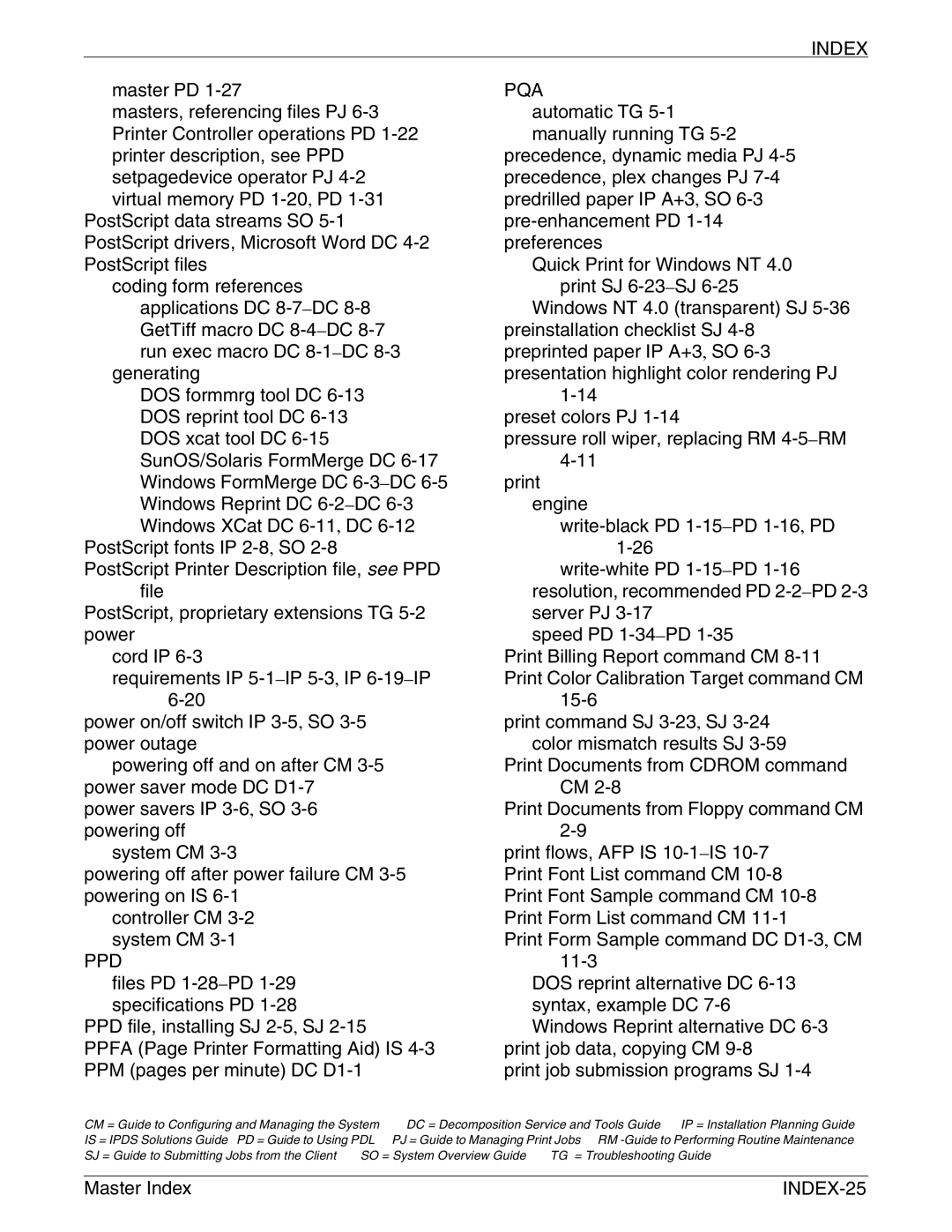 Xerox 4850 NPS/IPS, 4890NPS/IPS, 92CNPS/IPS manual Ppd, Pqa, INDEX-25 