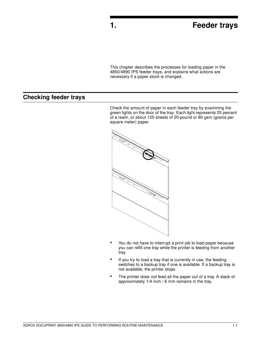 Xerox 4890 IPS manual Feeder trays, Checking feeder trays 