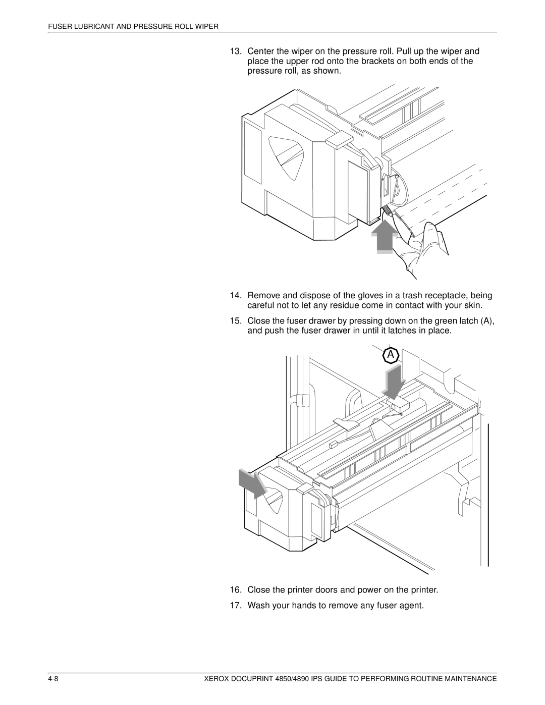 Xerox 4890 IPS manual Fuser Lubricant and Pressure Roll Wiper 