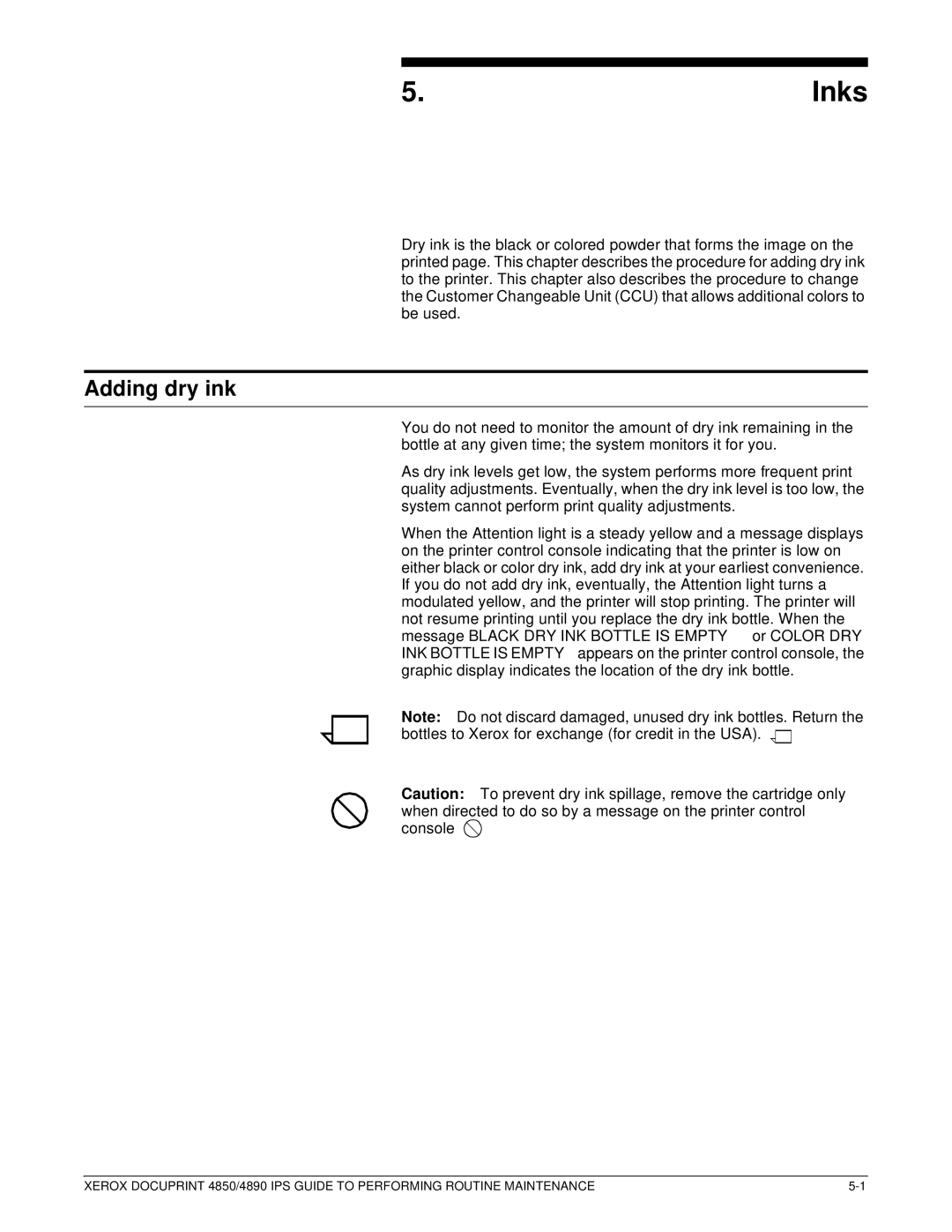 Xerox 4890 IPS manual Inks, Adding dry ink 