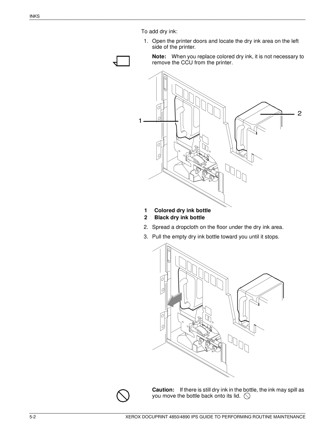Xerox 4890 IPS manual Colored dry ink bottle Black dry ink bottle 