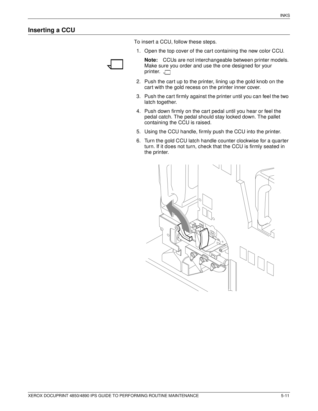 Xerox 4890 IPS manual Inserting a CCU 