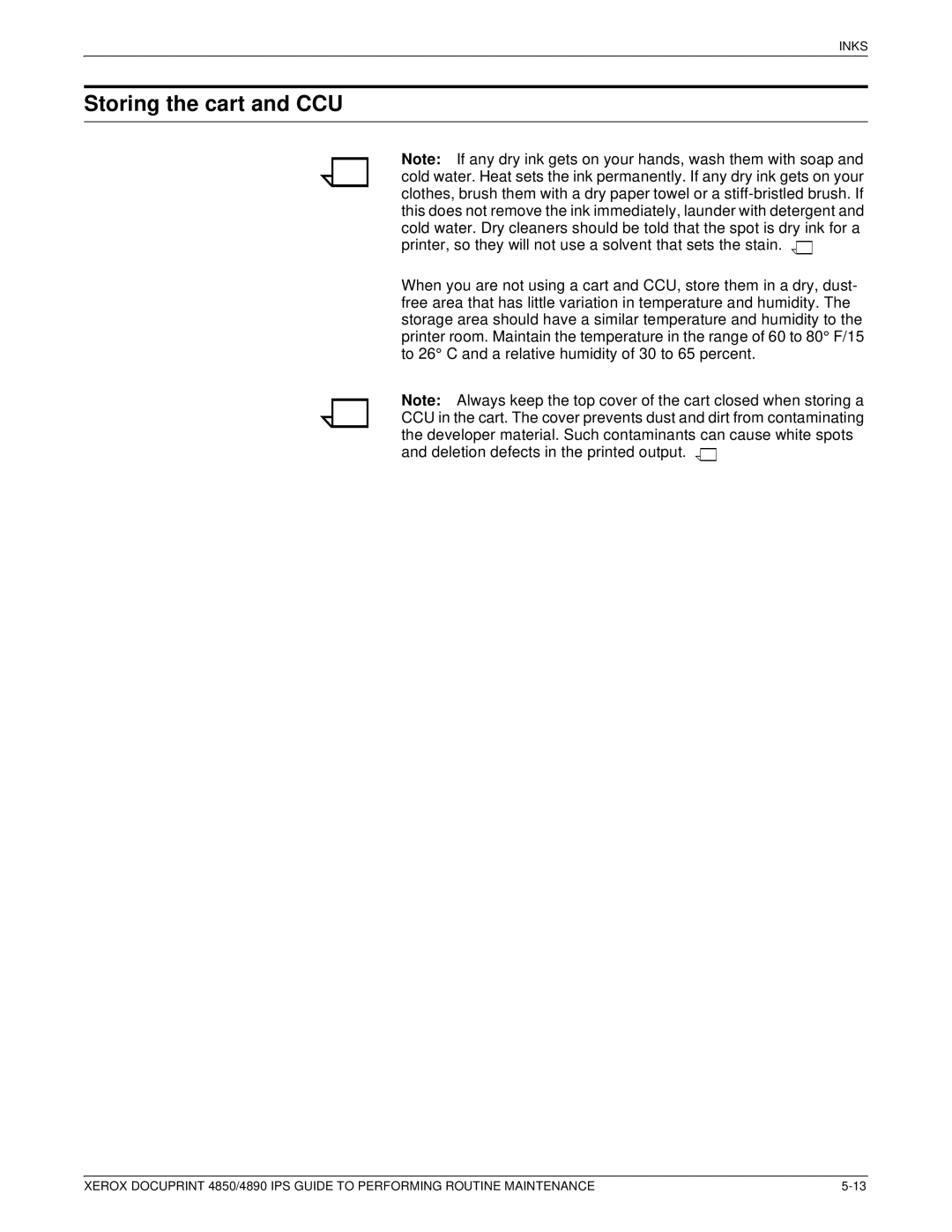 Xerox 4890 IPS manual Storing the cart and CCU 