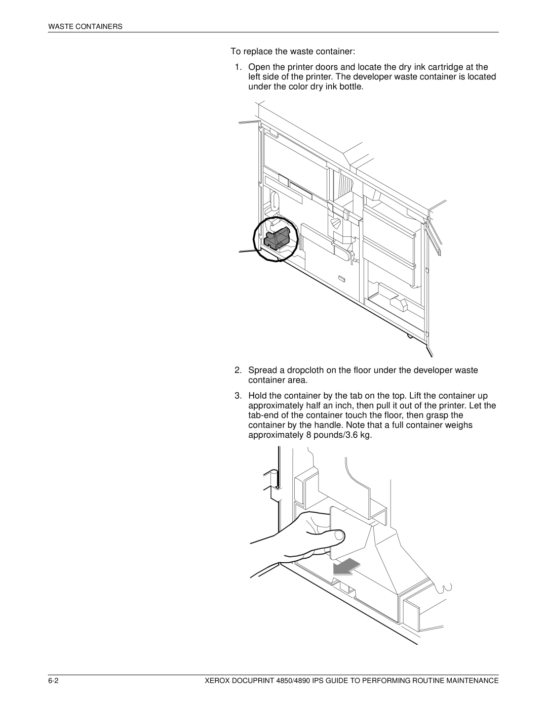 Xerox 4890 IPS manual Waste Containers 