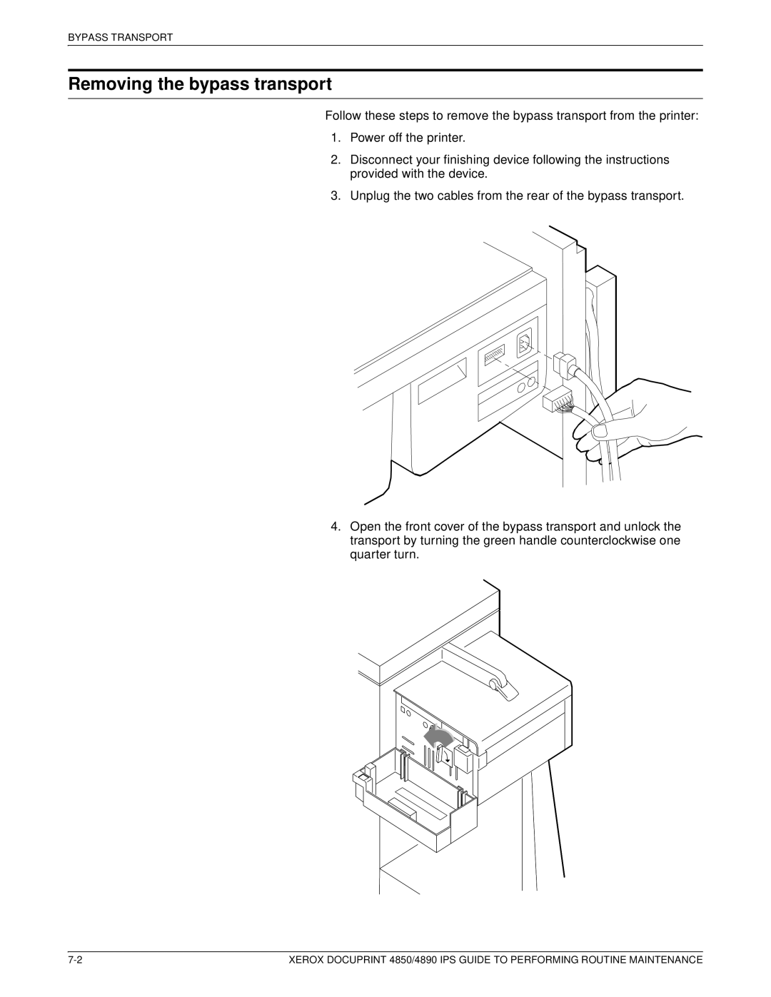 Xerox 4890 IPS manual Removing the bypass transport 