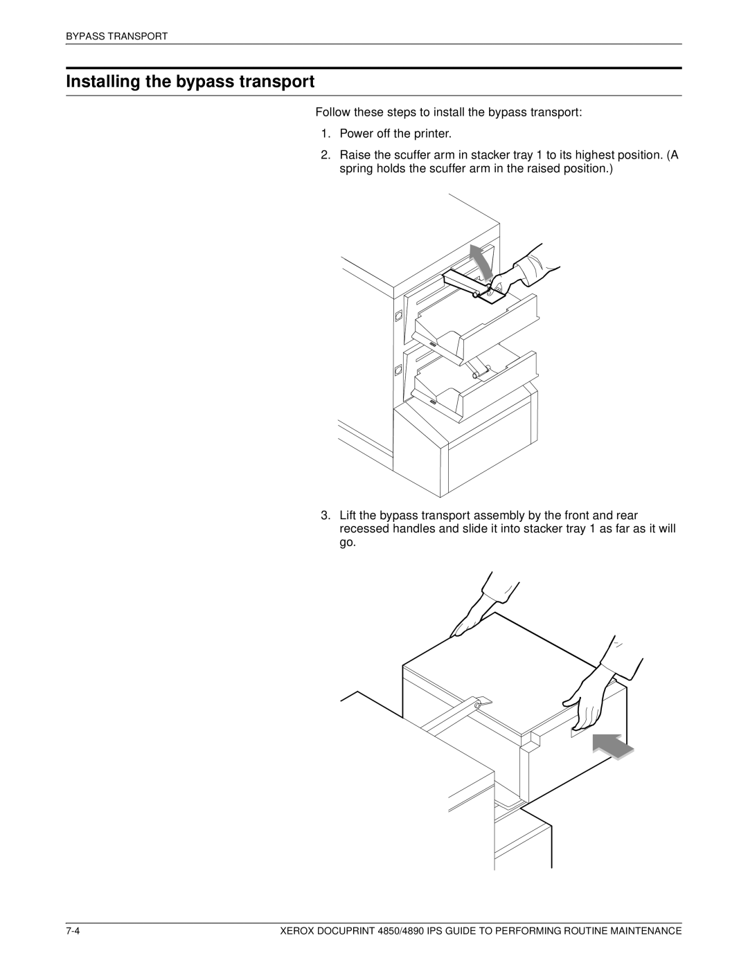 Xerox 4890 IPS manual Installing the bypass transport 