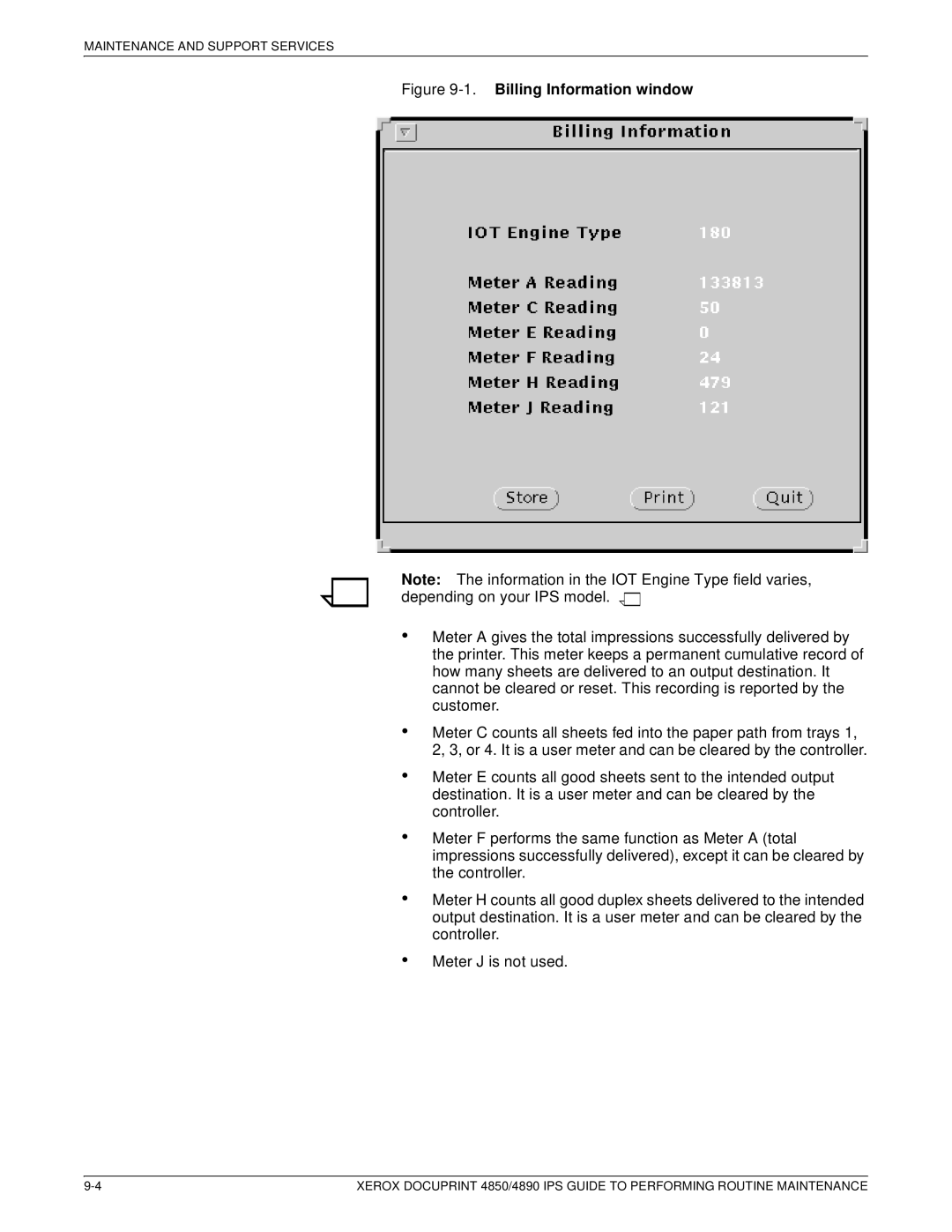 Xerox 4890 IPS manual Billing Information window 