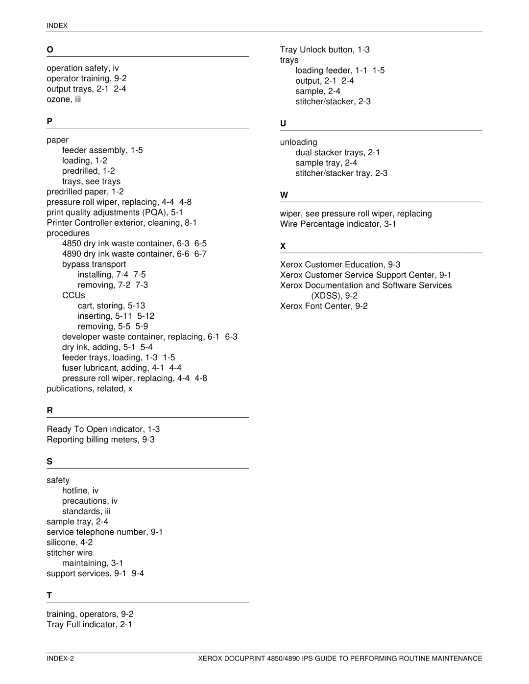 Xerox 4890 IPS manual Index 