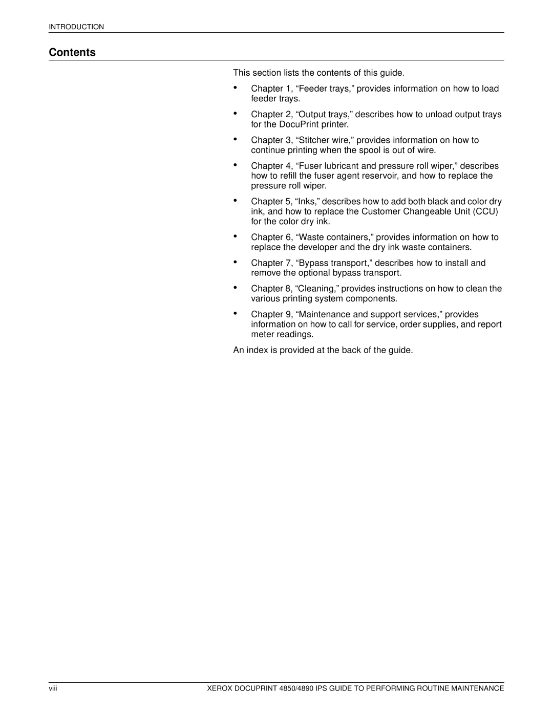 Xerox 4890 IPS manual Contents 