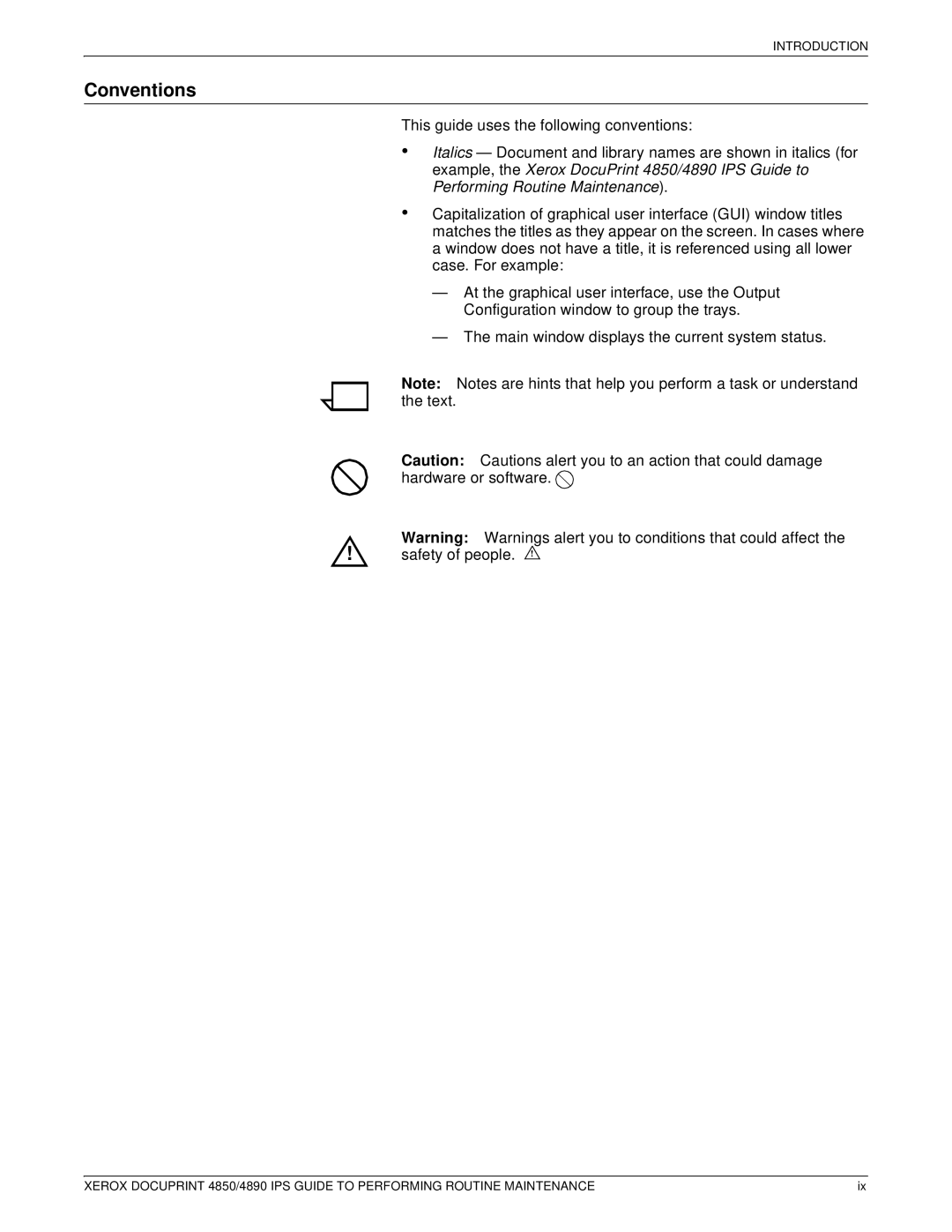 Xerox 4890 IPS manual Conventions 