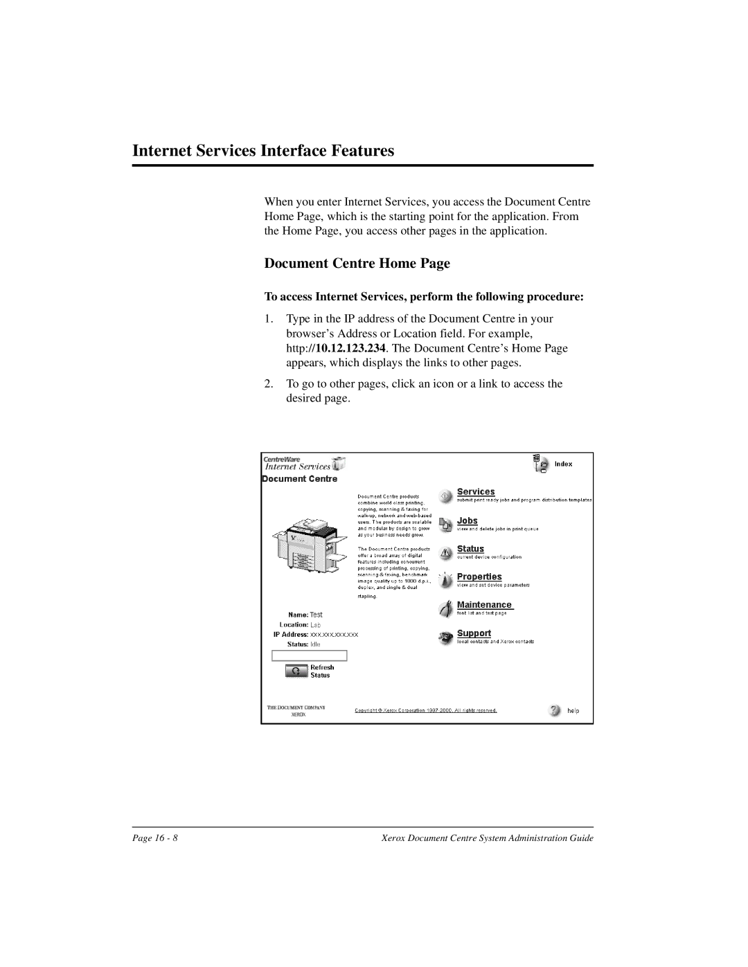 Xerox 490 ST, 480 ST manual Internet Services Interface Features, Document Centre Home 