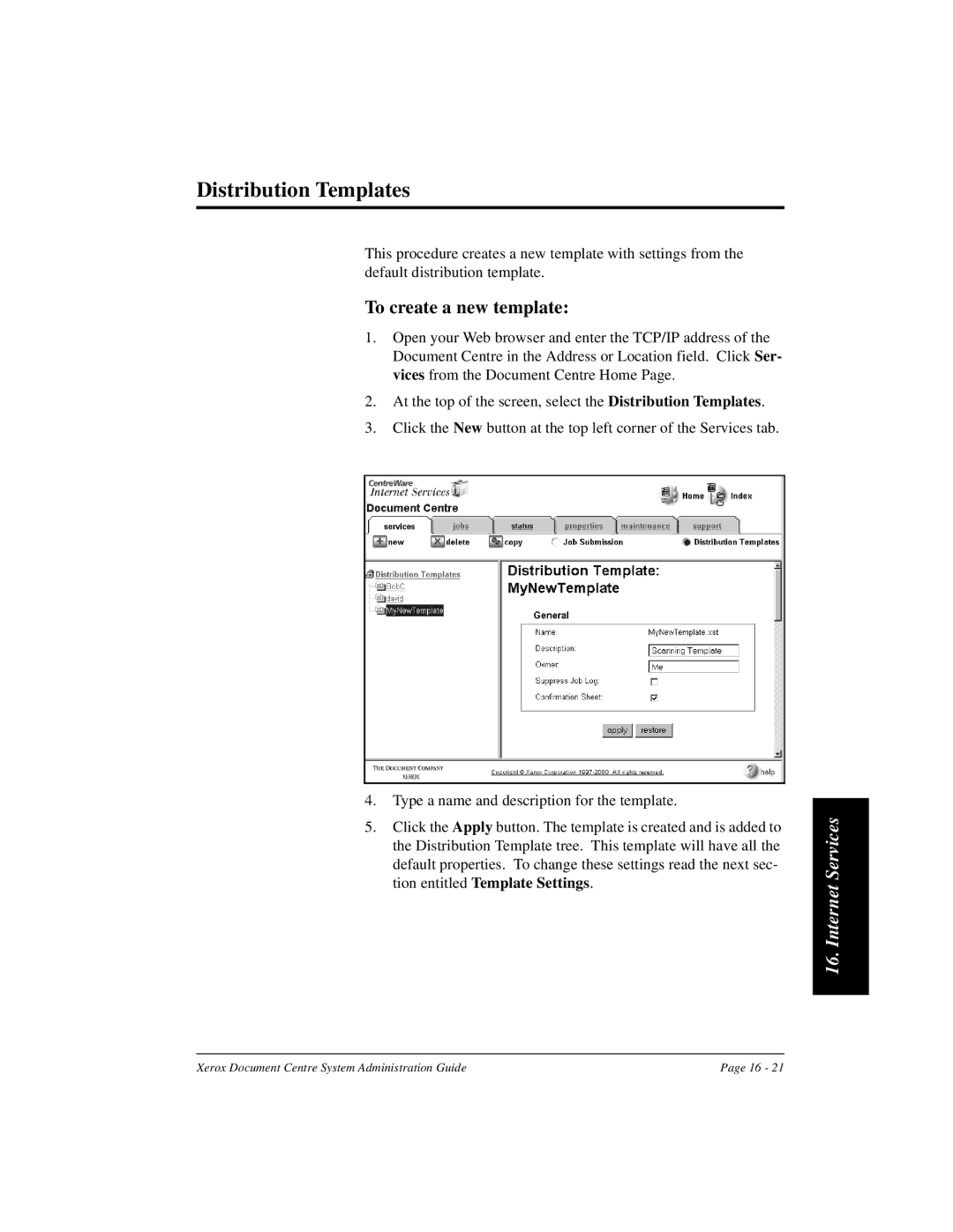 Xerox 480 ST, 490 ST manual Distribution Templates, To create a new template 