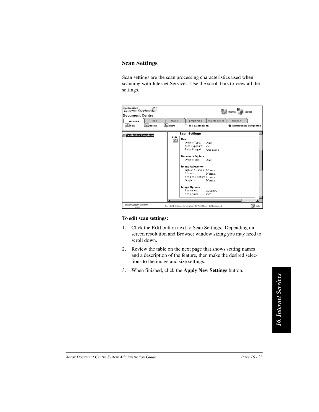 Xerox 480 ST, 490 ST manual Scan Settings, To edit scan settings 