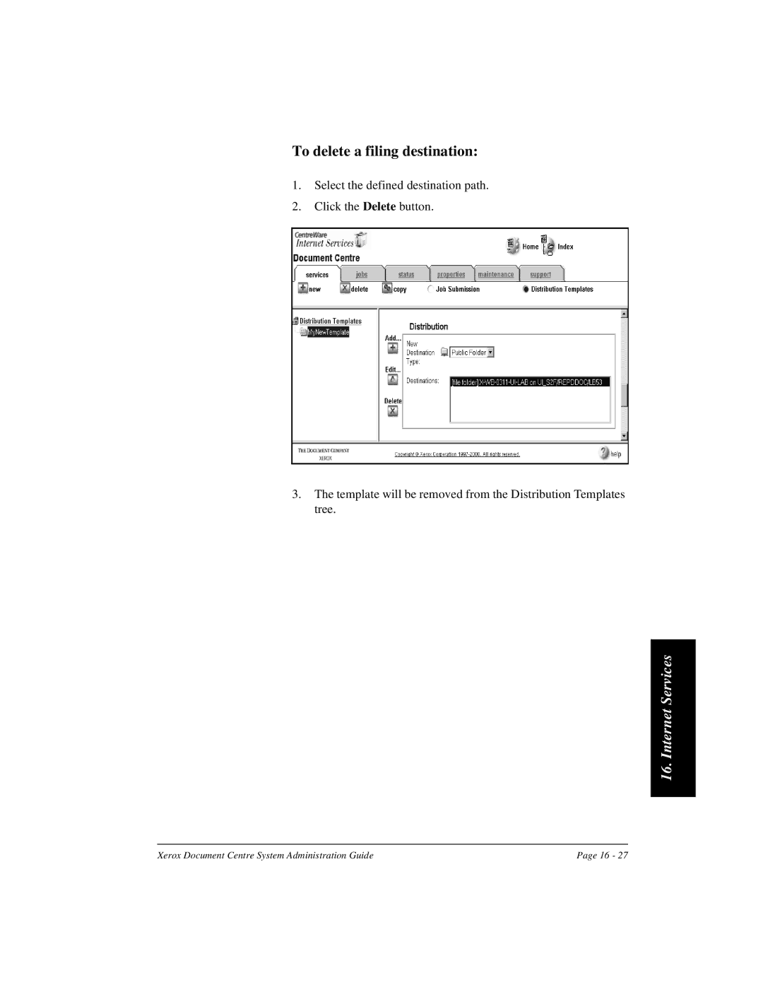 Xerox 480 ST, 490 ST manual To delete a filing destination 