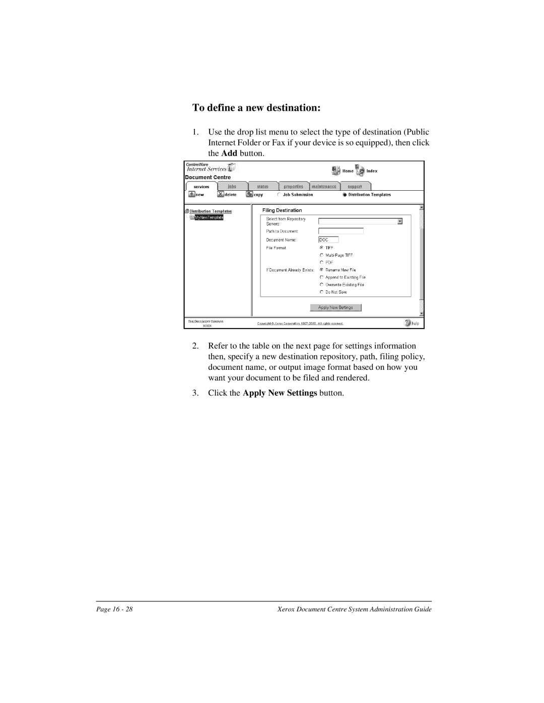 Xerox 490 ST, 480 ST manual To define a new destination 