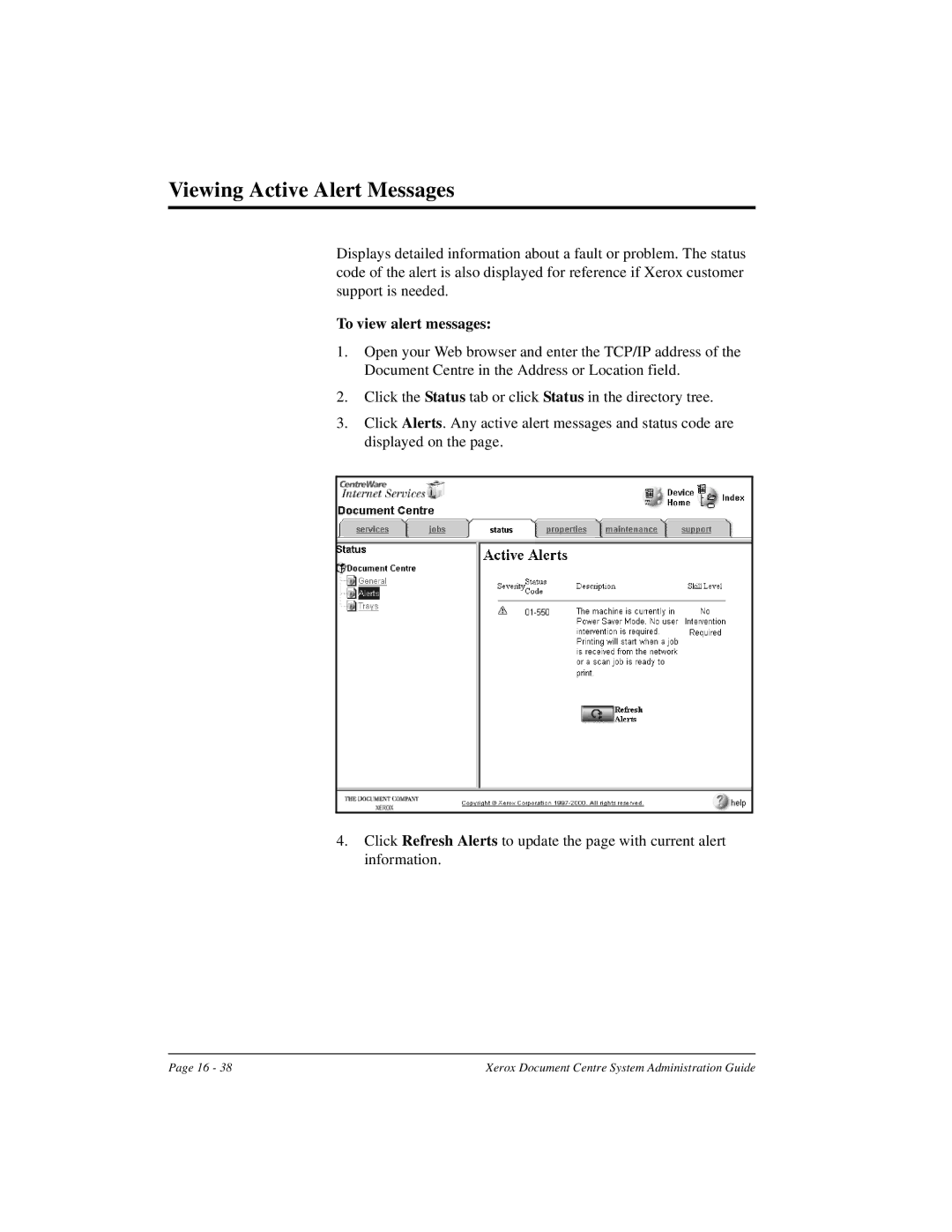 Xerox 490 ST, 480 ST manual Viewing Active Alert Messages, To view alert messages 