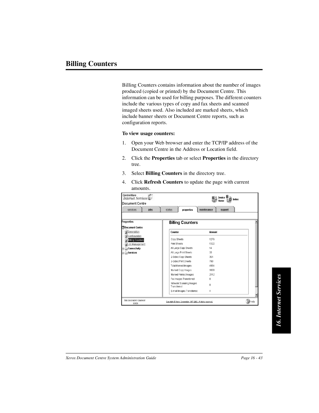 Xerox 480 ST, 490 ST manual Billing Counters, To view usage counters 