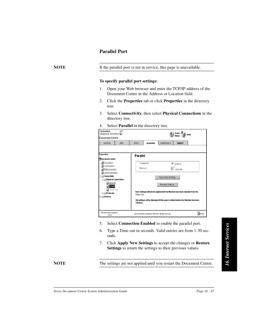 Xerox 480 ST, 490 ST manual Parallel Port, To specify parallel port settings 