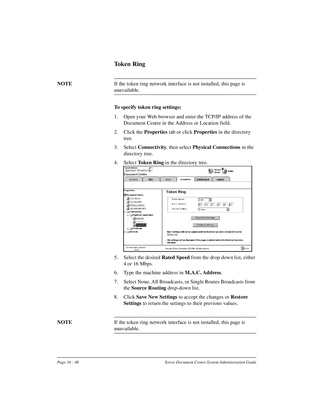 Xerox 490 ST, 480 ST manual Token Ring, To specify token ring settings 