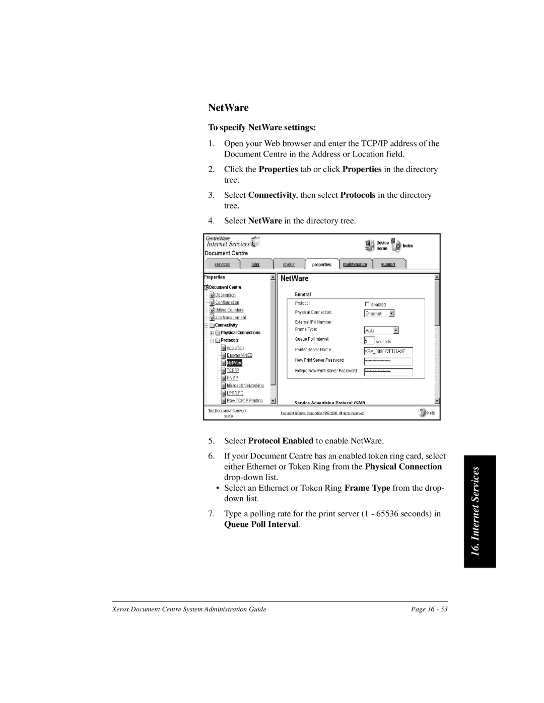 Xerox 480 ST, 490 ST manual To specify NetWare settings 