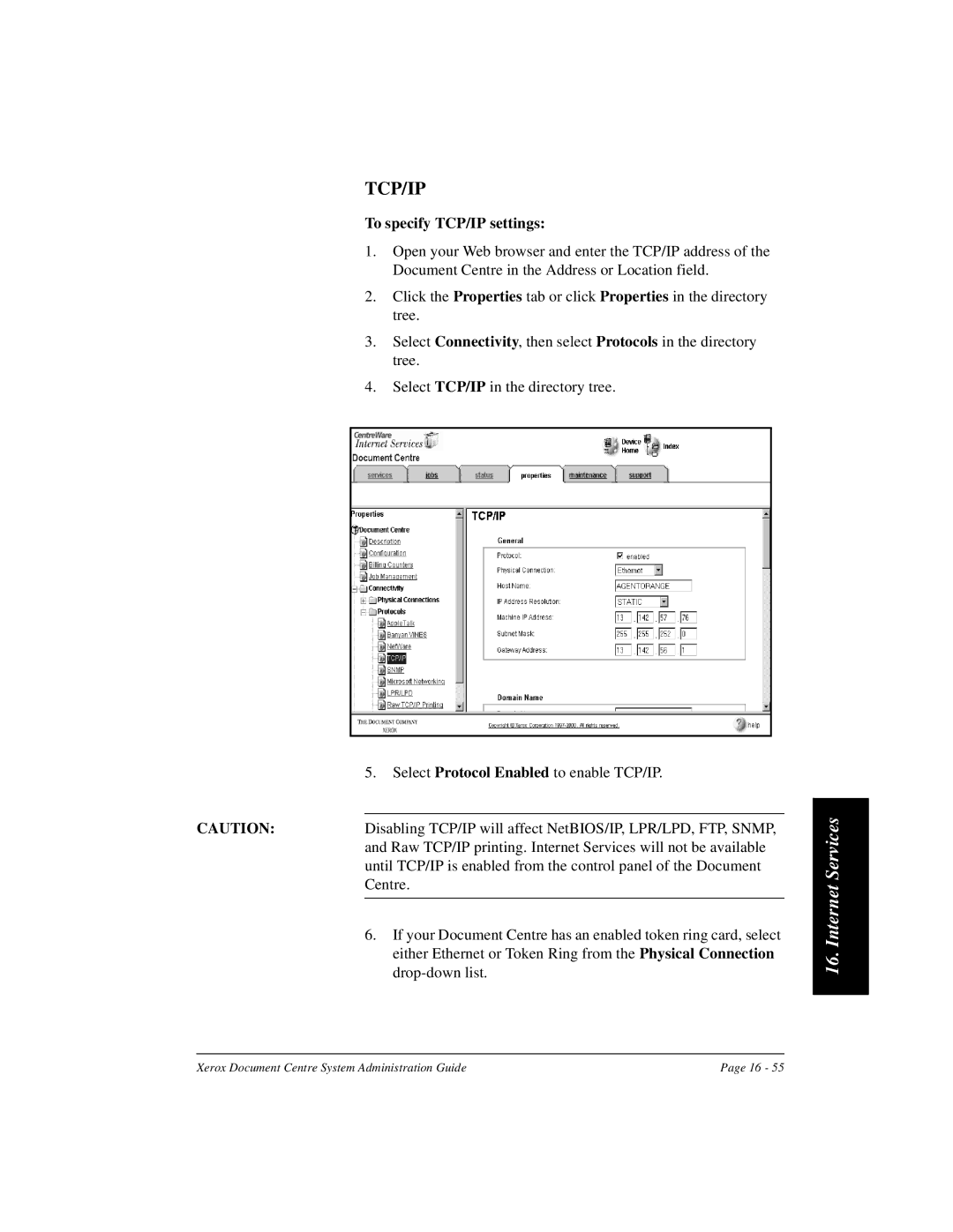 Xerox 480 ST, 490 ST manual Tcp/Ip, To specify TCP/IP settings 