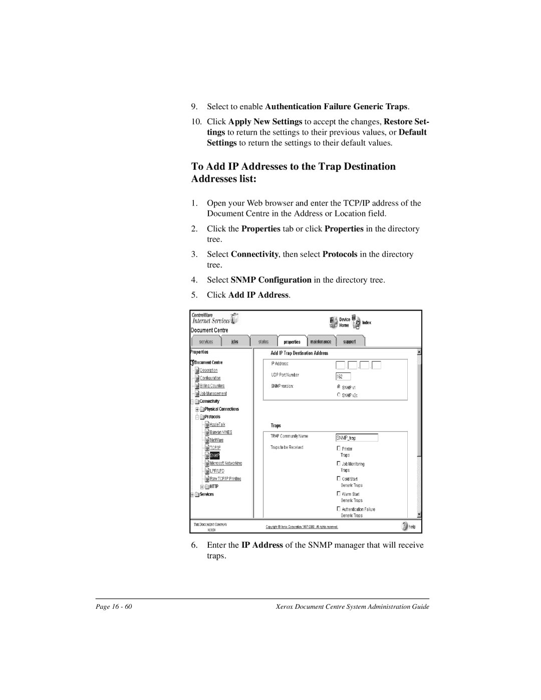 Xerox 490 ST, 480 ST manual To Add IP Addresses to the Trap Destination Addresses list, Click Add IP Address 