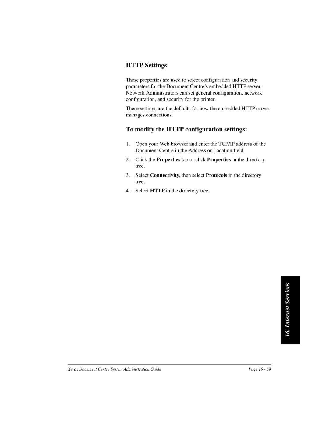 Xerox 480 ST, 490 ST manual Http Settings, To modify the Http configuration settings 