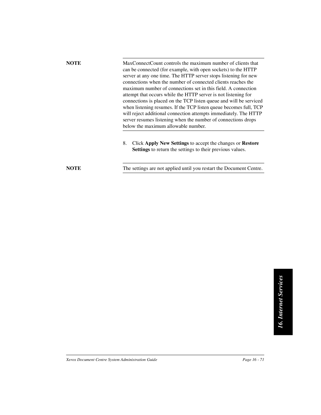 Xerox 480 ST, 490 ST manual MaxConnectCount controls the maximum number of clients that 