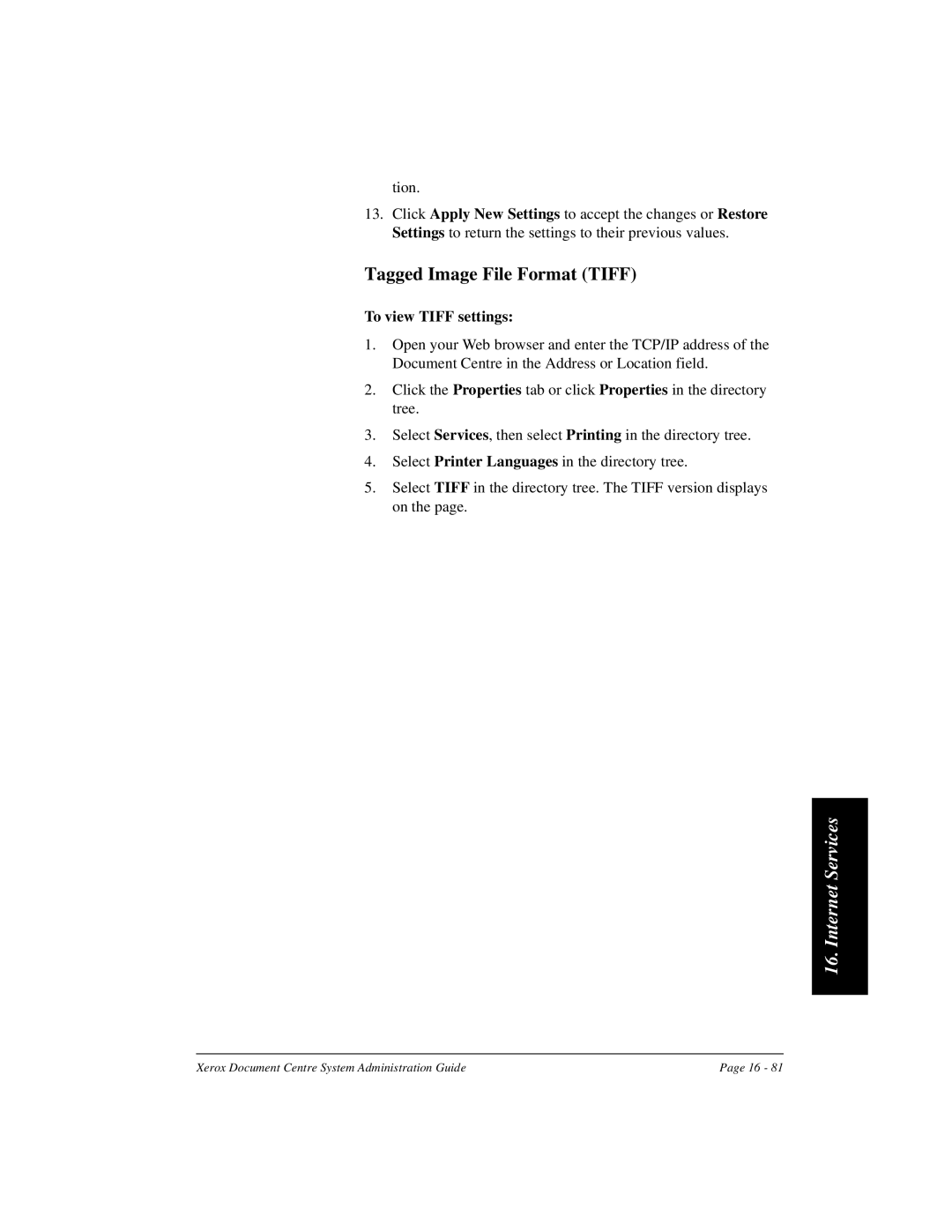 Xerox 480 ST, 490 ST manual Tagged Image File Format Tiff, To view Tiff settings 