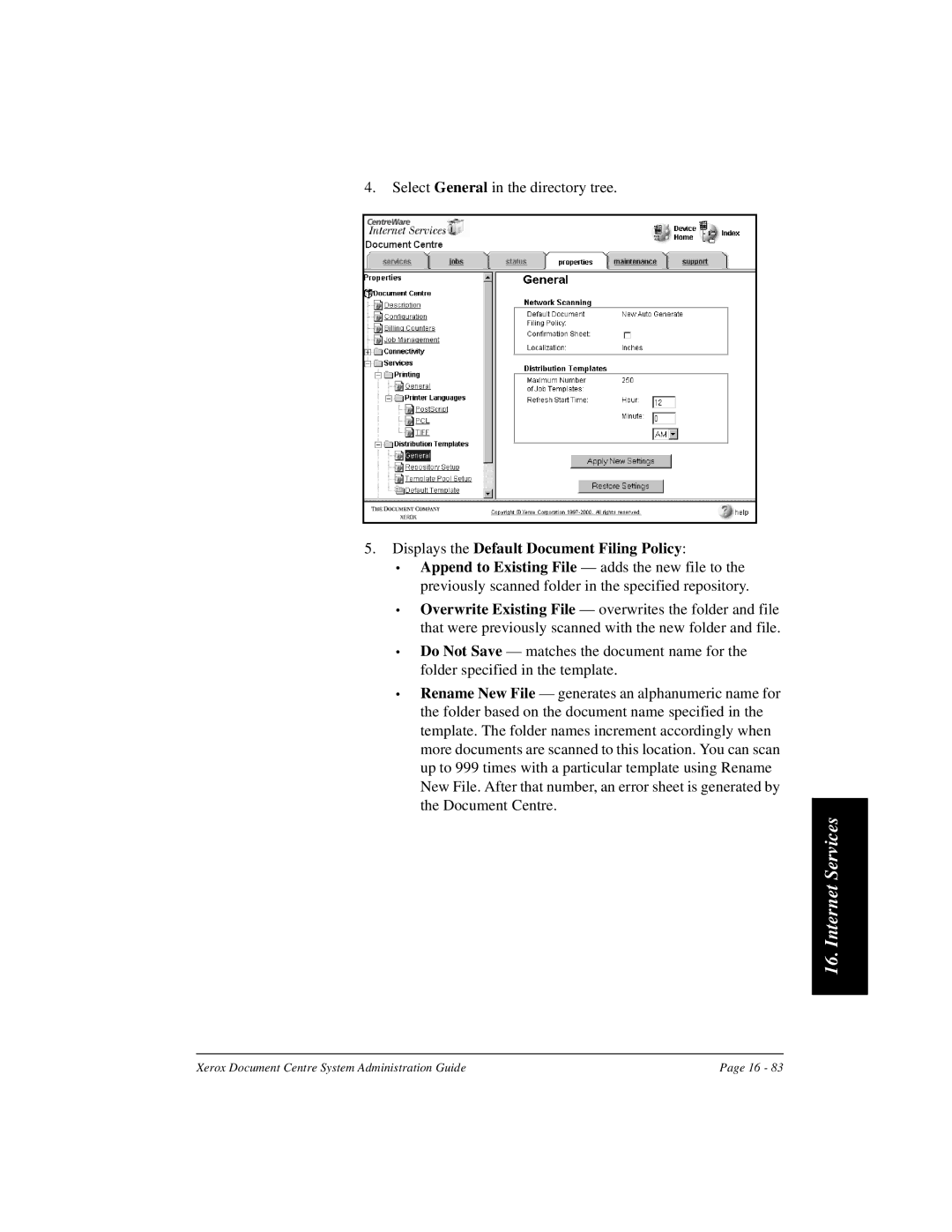 Xerox 480 ST, 490 ST manual Displays the Default Document Filing Policy 