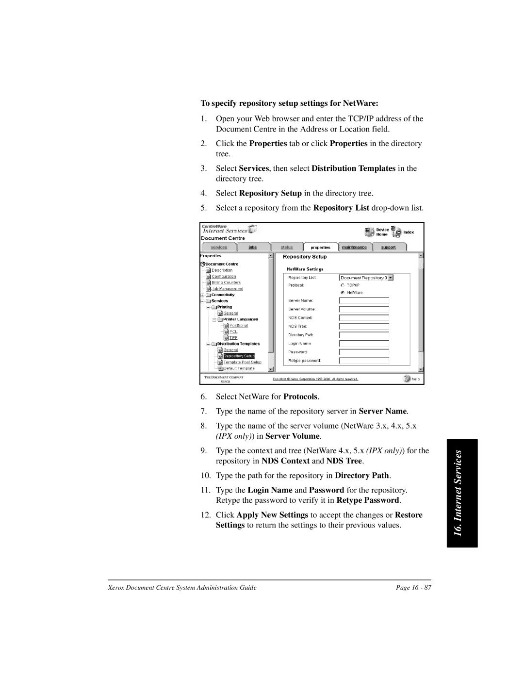 Xerox 480 ST, 490 ST manual To specify repository setup settings for NetWare 