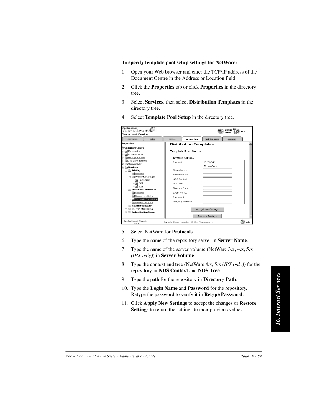 Xerox 480 ST, 490 ST manual To specify template pool setup settings for NetWare 