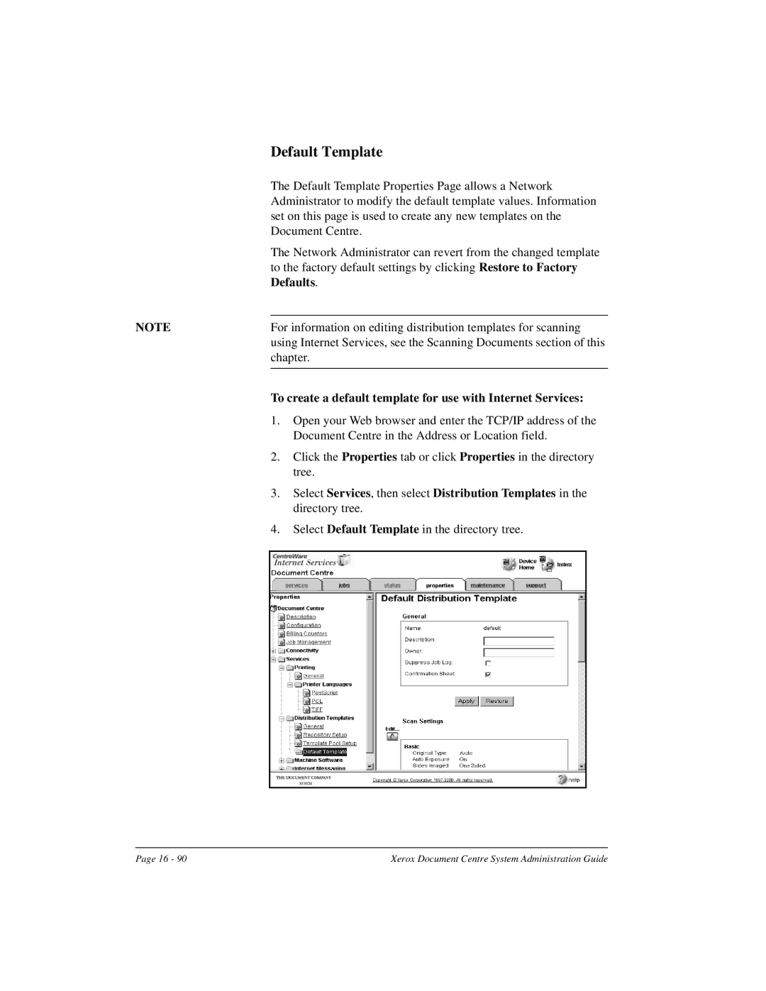 Xerox 490 ST, 480 ST manual Default Template, To create a default template for use with Internet Services 