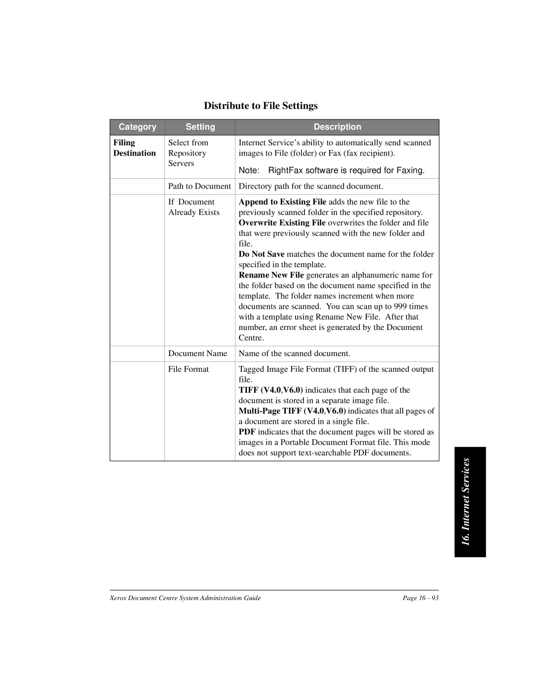 Xerox 480 ST, 490 ST manual Distribute to File Settings, Append to Existing File adds the new file to 