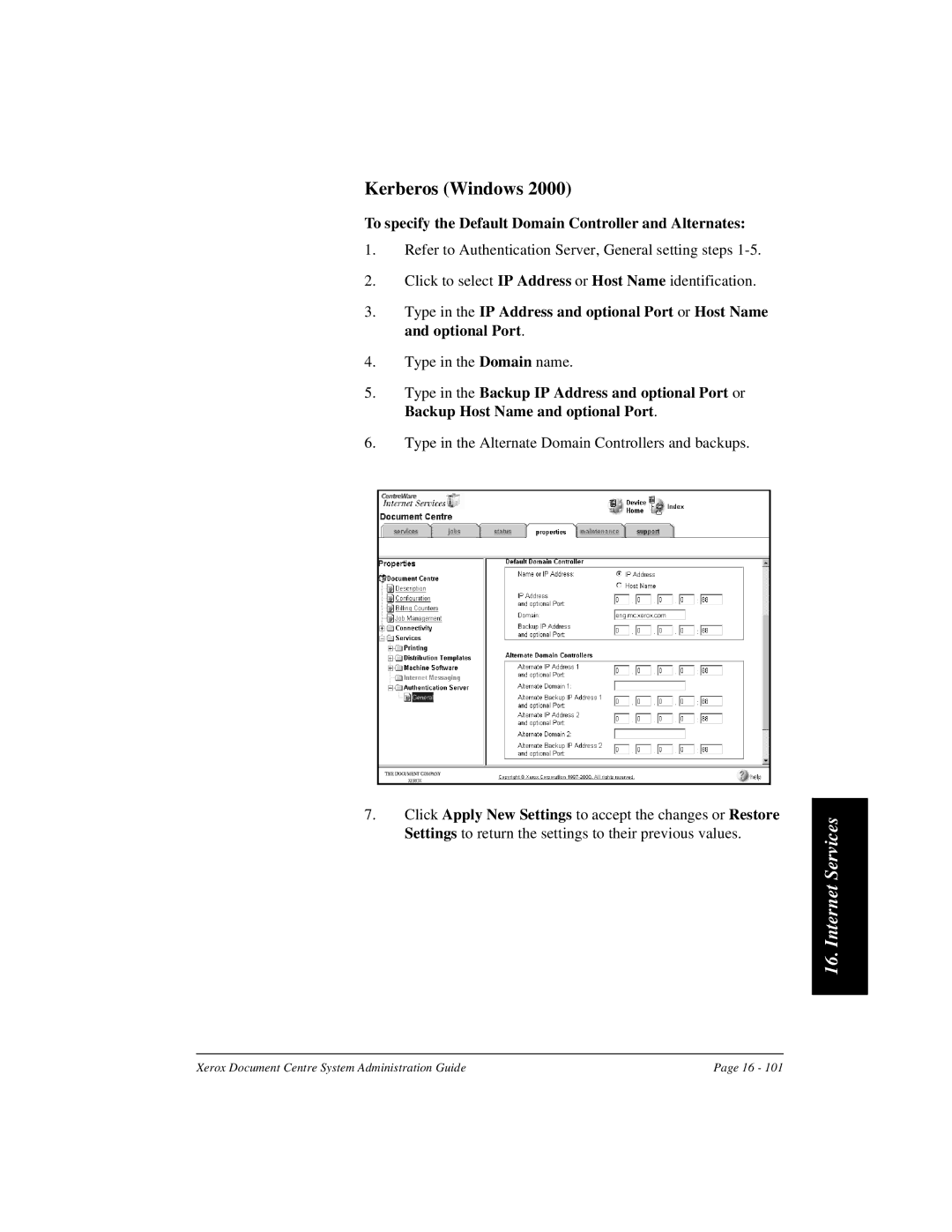 Xerox 480 ST, 490 ST manual Kerberos Windows, To specify the Default Domain Controller and Alternates 