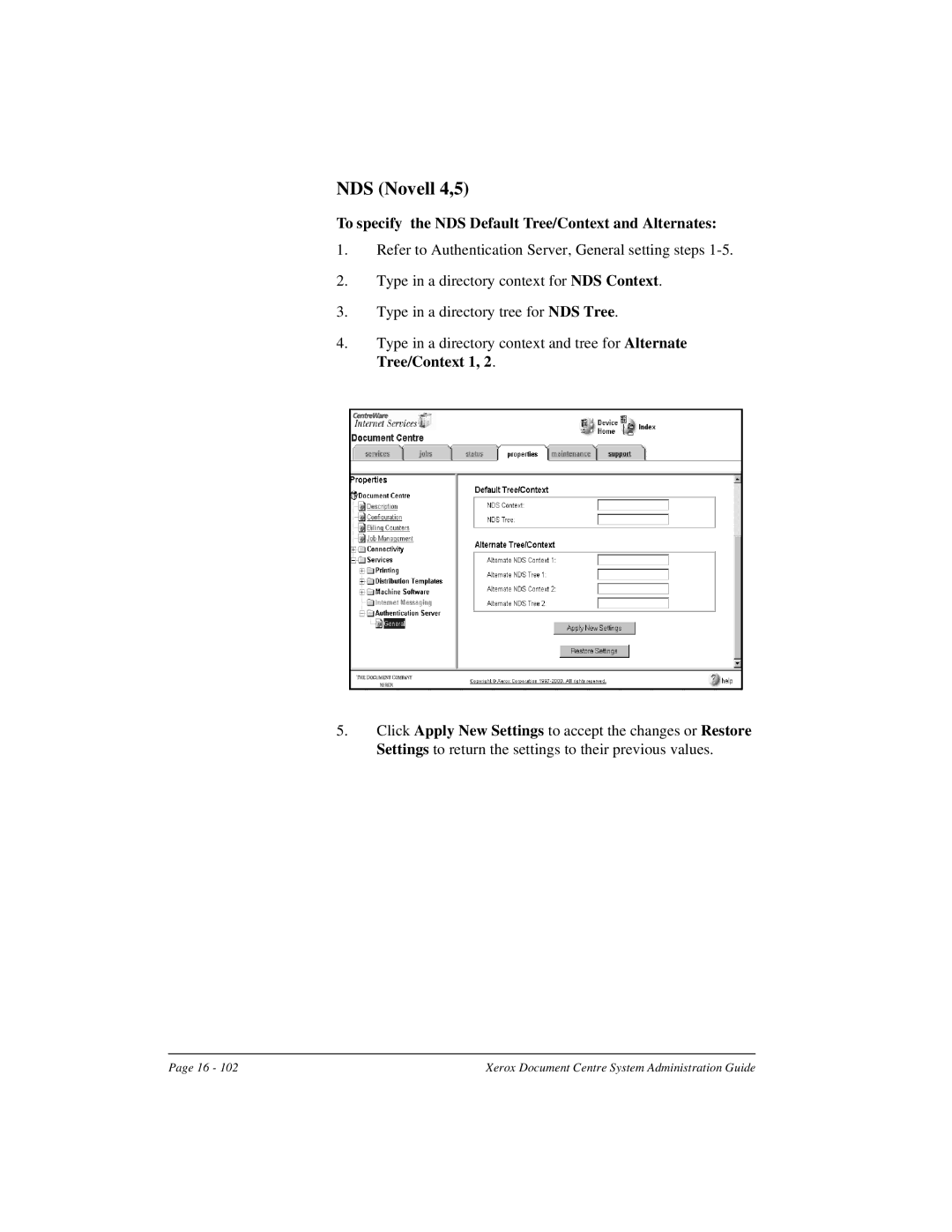 Xerox 490 ST, 480 ST manual NDS Novell 4,5, To specify the NDS Default Tree/Context and Alternates 