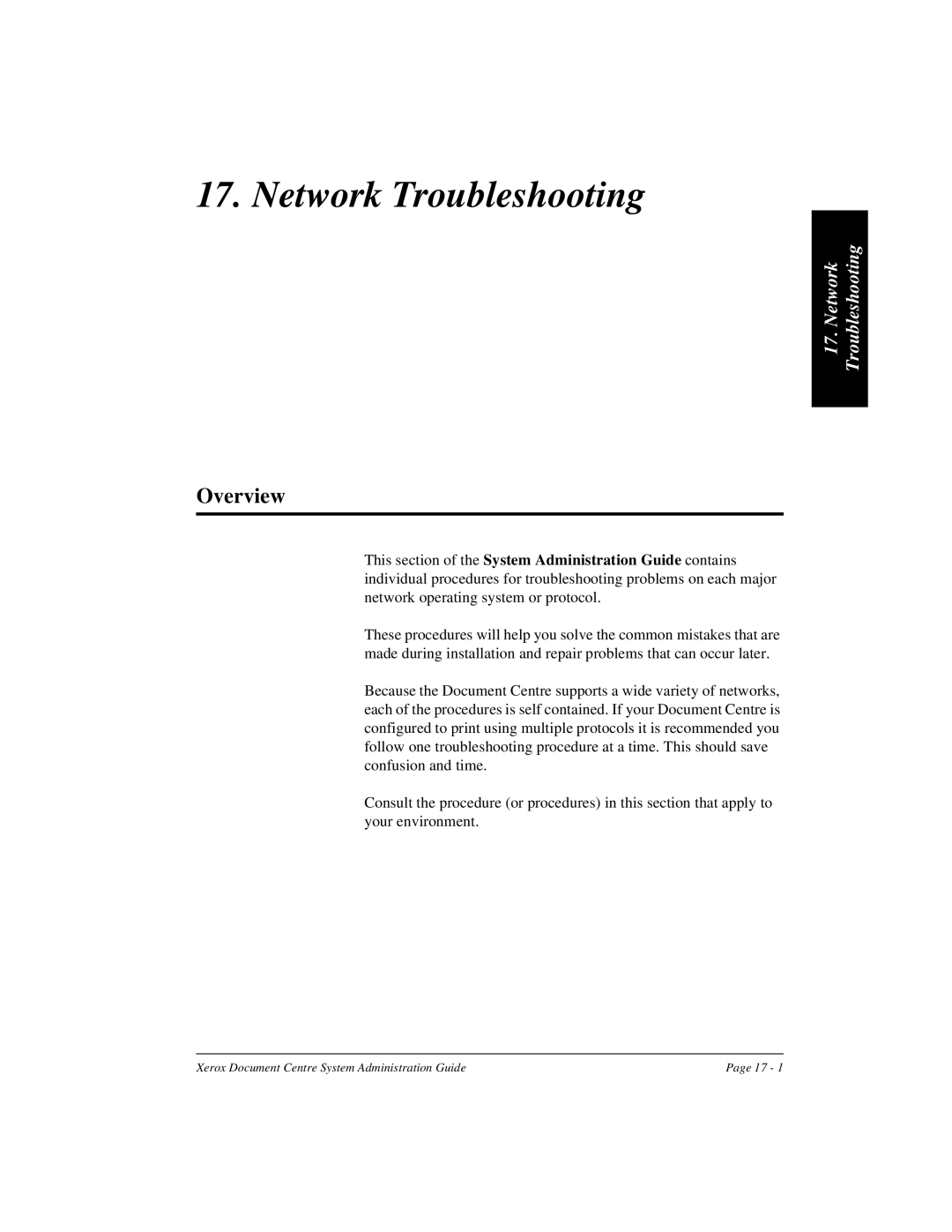 Xerox 480 ST, 490 ST manual Network Troubleshooting, Overview 