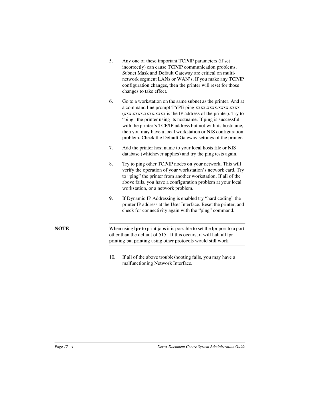 Xerox 490 ST, 480 ST manual Any one of these important TCP/IP parameters if set 