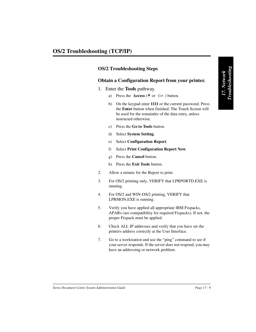 Xerox 480 ST, 490 ST manual OS/2 Troubleshooting TCP/IP 