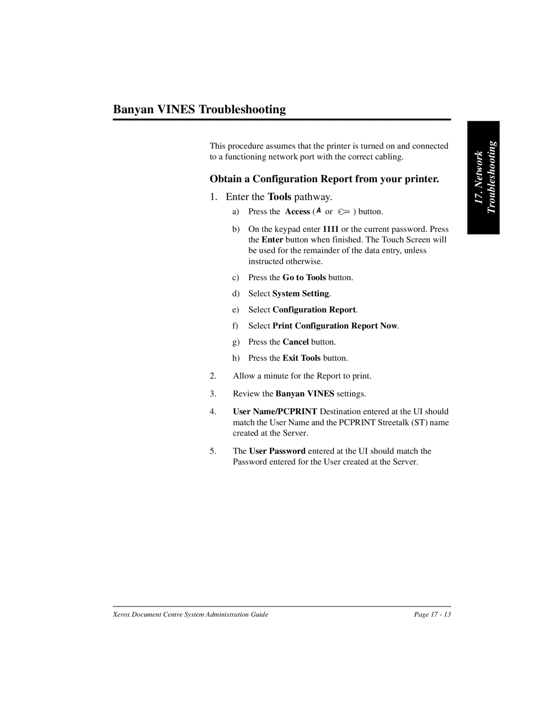 Xerox 480 ST, 490 ST manual Banyan Vines Troubleshooting 