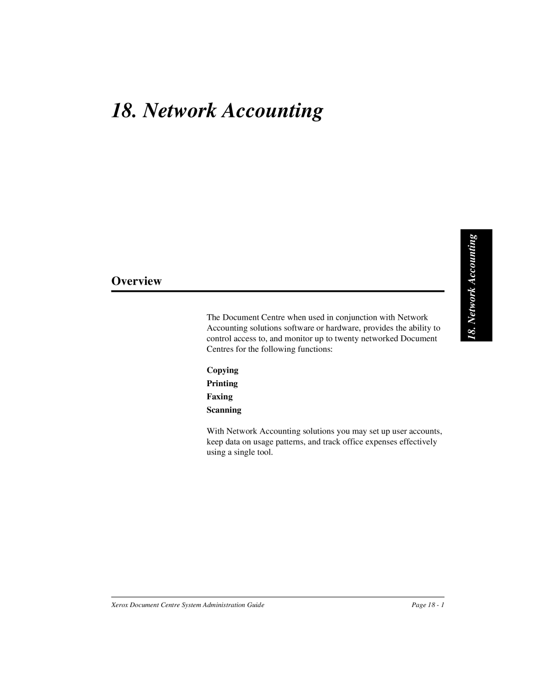 Xerox 480 ST, 490 ST manual Network Accounting, Copying Printing Faxing Scanning 