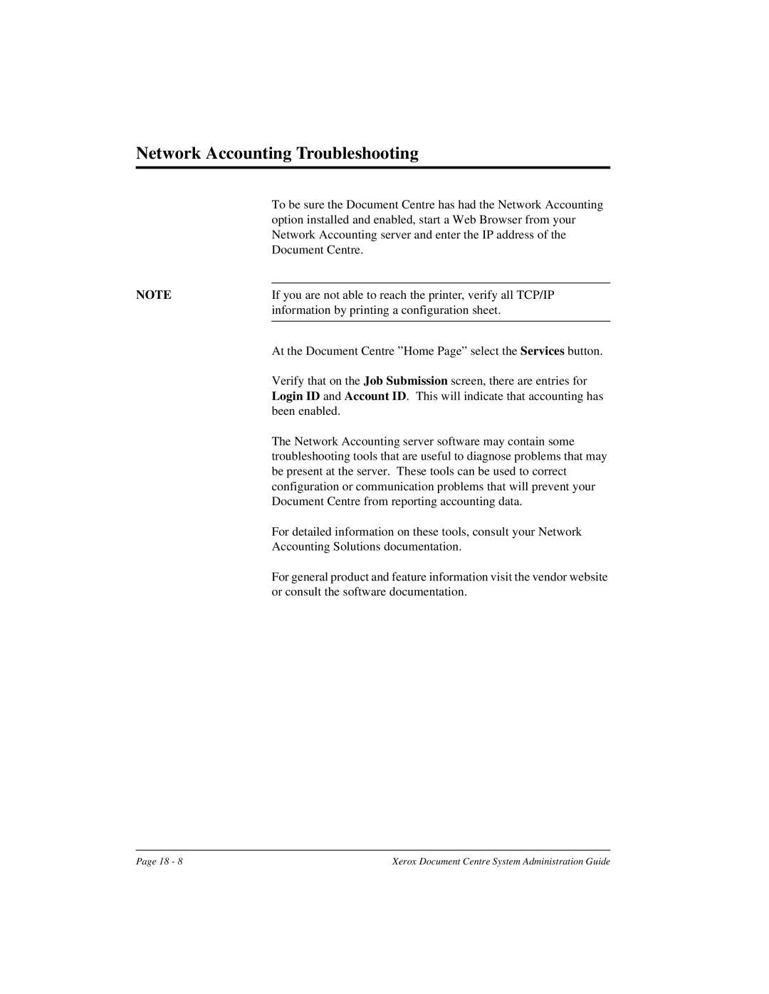 Xerox 490 ST, 480 ST manual Network Accounting Troubleshooting 